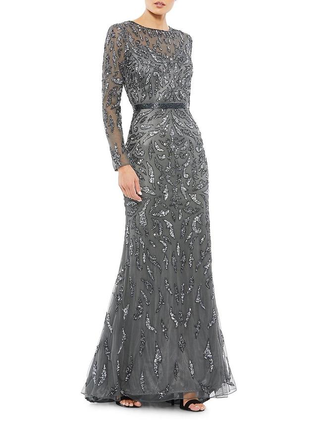 Womens Illusion Sequin Gown Product Image