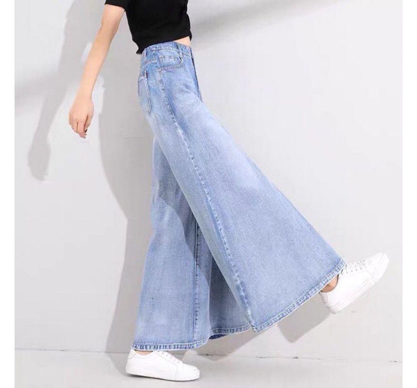 High Waist Washed Flared Jeans Product Image