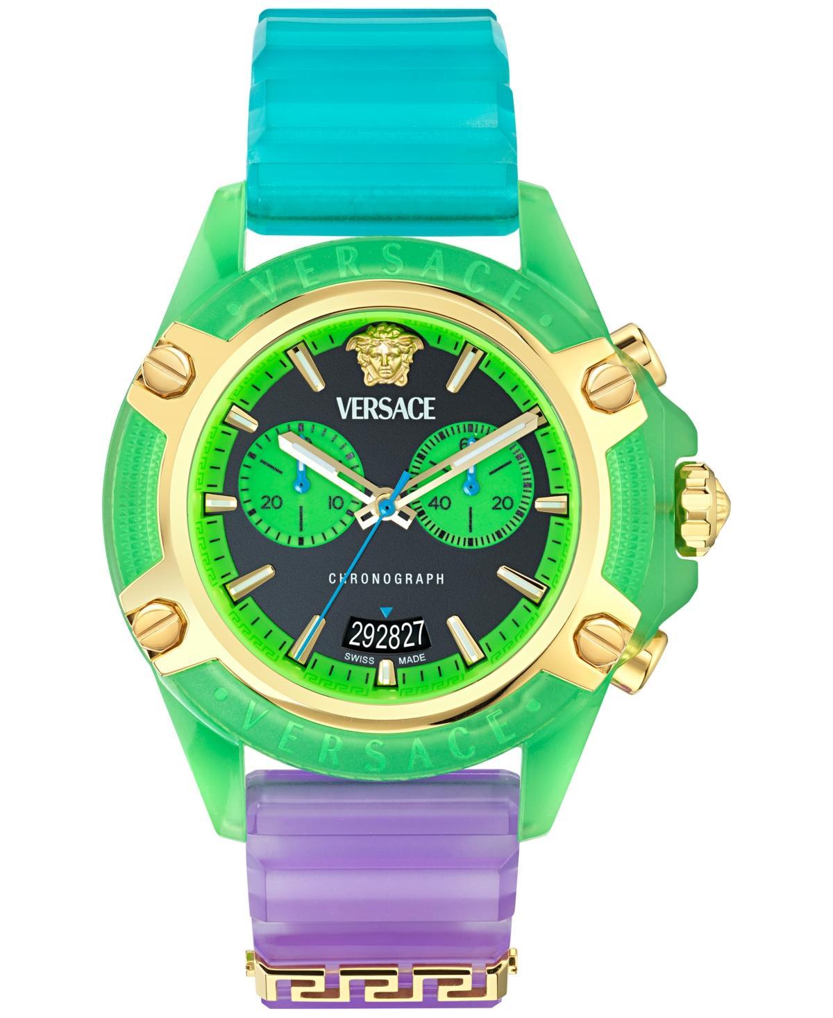 Versace Mens Swiss Chronograph Multicolor Transparent Strap 44mm - Green Product Image