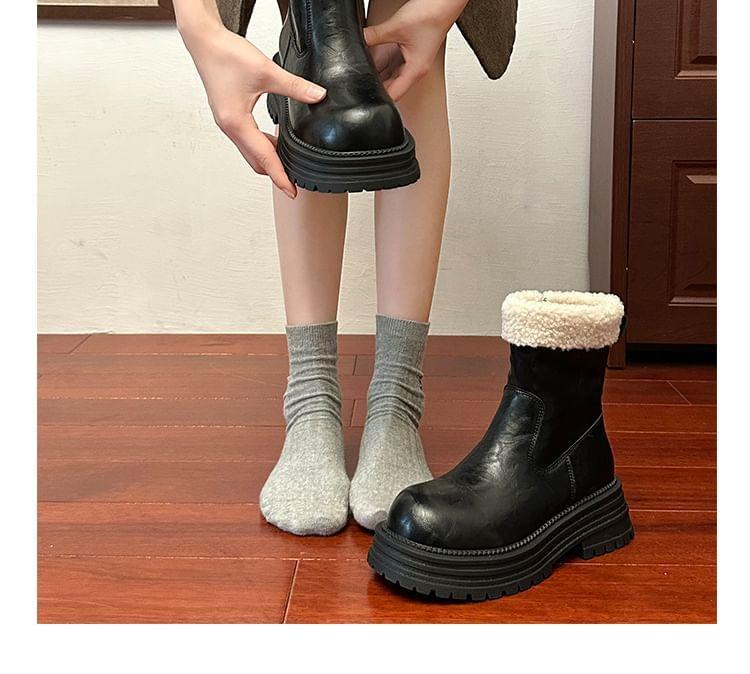 Fluffy Trim Platform Chunky Heel Short Boots Product Image