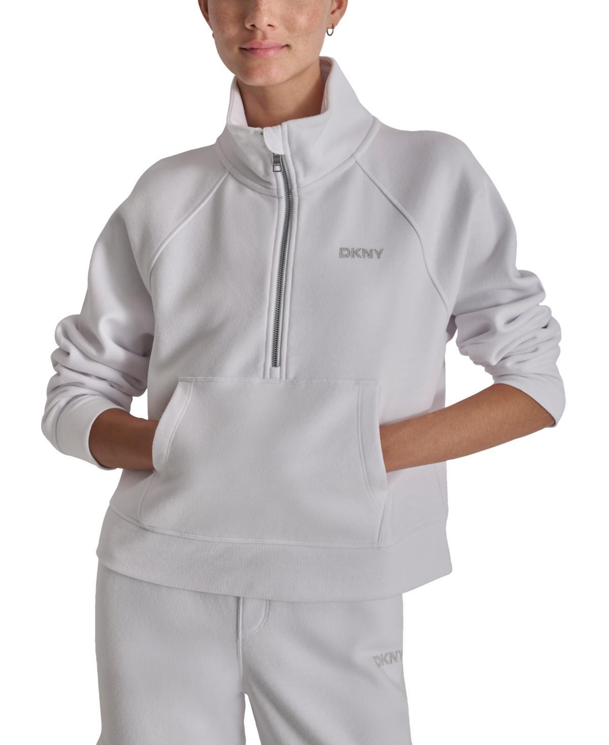 Dkny Sport Womens Mockneck Studded-Logo Half-Zip Fleece Sweatshirt product image