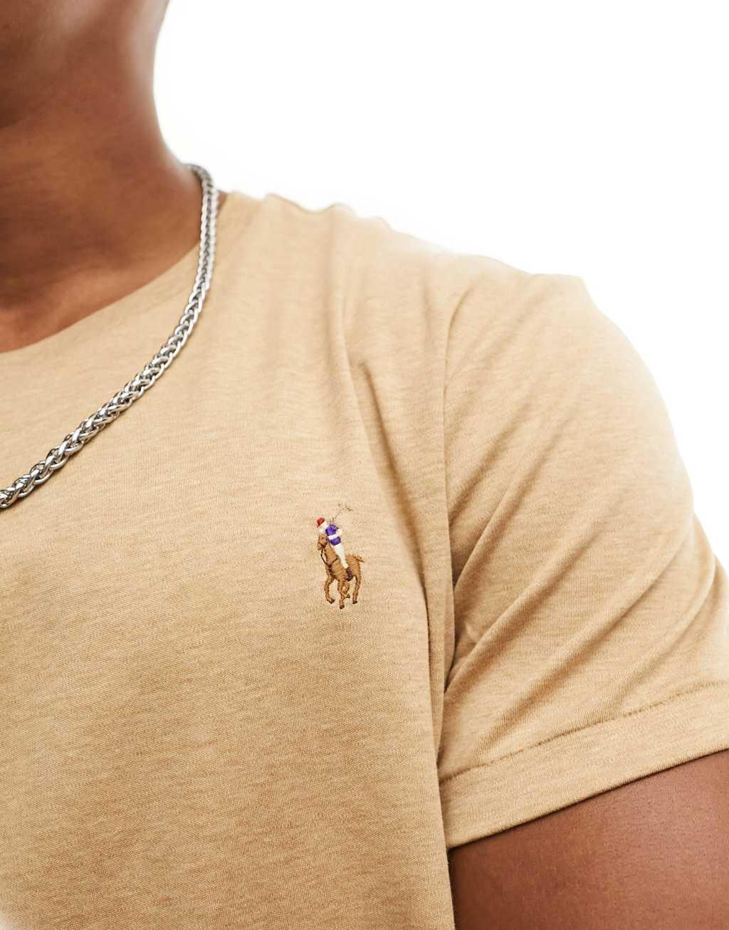 Polo Ralph Lauren multi icon logo pima cotton T-shirt in camel heather Product Image