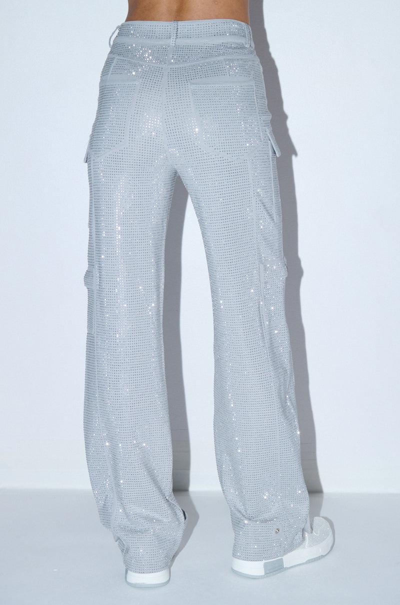 AMMO BONNE SOIREE RHINESTONE CARGO PANTS IN GREY Product Image