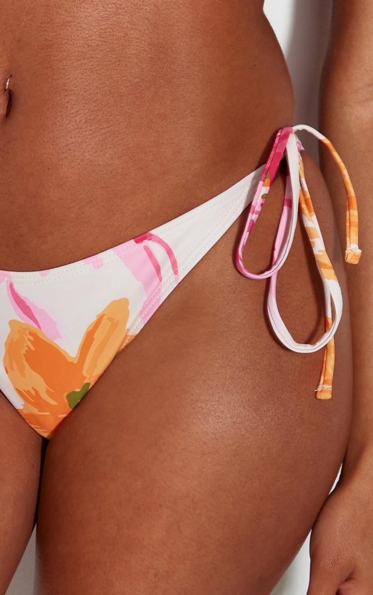 White Floral Print High Leg Bikini Bottoms Product Image