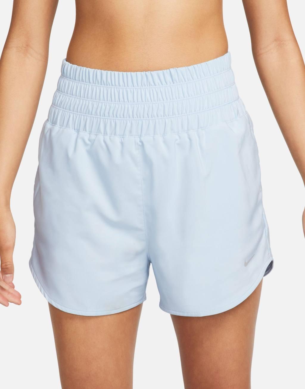 Nike One Training Dri-Fit ultra high rise 3 inch shorts in light blue Product Image