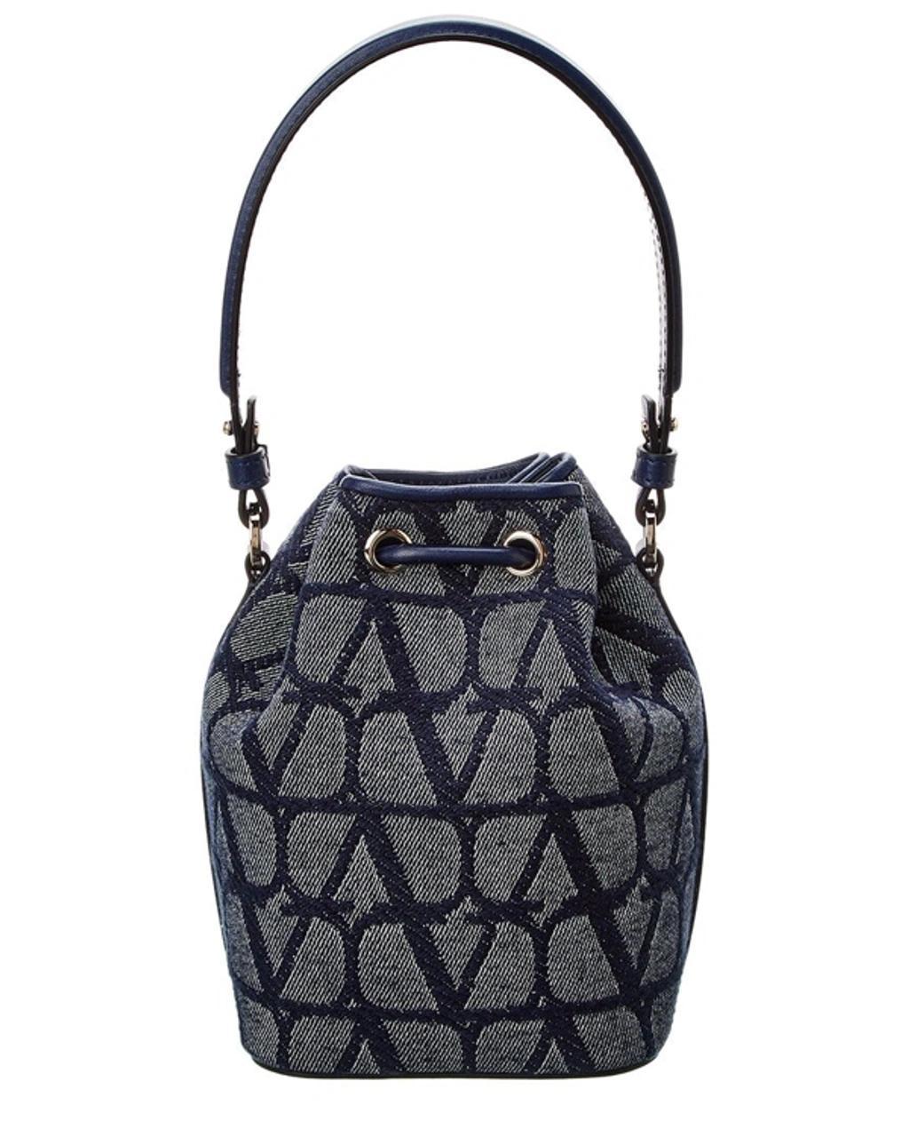 VALENTINO GARAVANI Mini Vlogo Signature Bucket Bag In Iconographe Toile In Blue Product Image