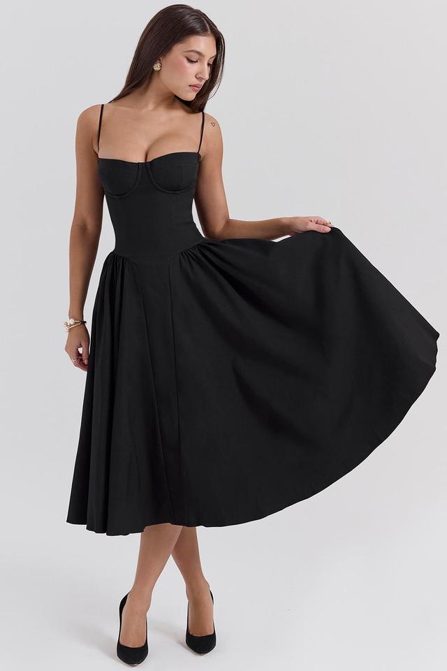 Samaria Black Corset Midi Dress Product Image