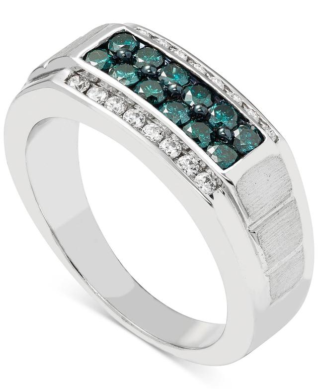 Mens Blue & White Diamond (1 ct. t.w.) Ring in 10k White Gold Product Image