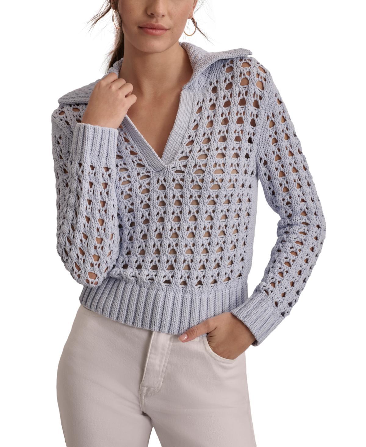 Dkny Jeans Womens Open-Stitch Knit Polo Sweater Product Image