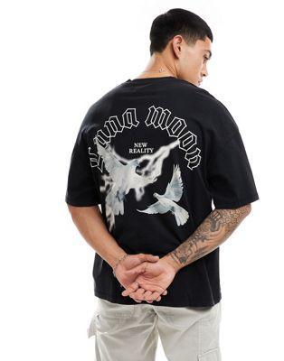 ADPT oversized t-shirt with birds back print in black Product Image