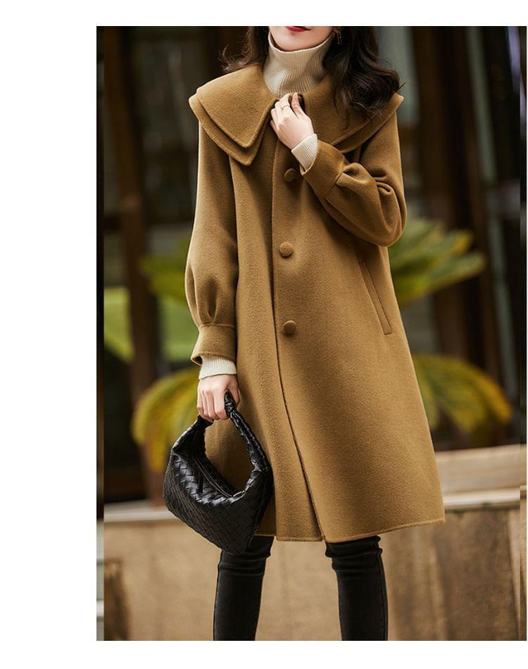 Layered Collar Plain Button Coat Product Image