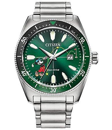 Men's Citizen Eco-DriveÂ® Mickey Mouse & Friends Tee Time Watch with Green Dial (Model: Aw1595-78W) Product Image