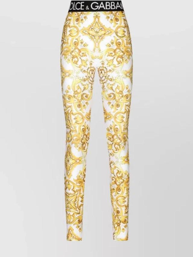 Majolica-print Logo-waistband Leggings In Yellow Product Image