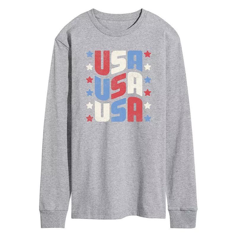 Mens USA Stacked Long Sleeve Graphic Tee. Blue Product Image