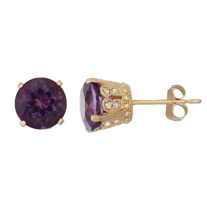 Designs by Gioelli 10k Gold Amethyst & Diamond Stud Earrings, Womens, 10k Goold Product Image