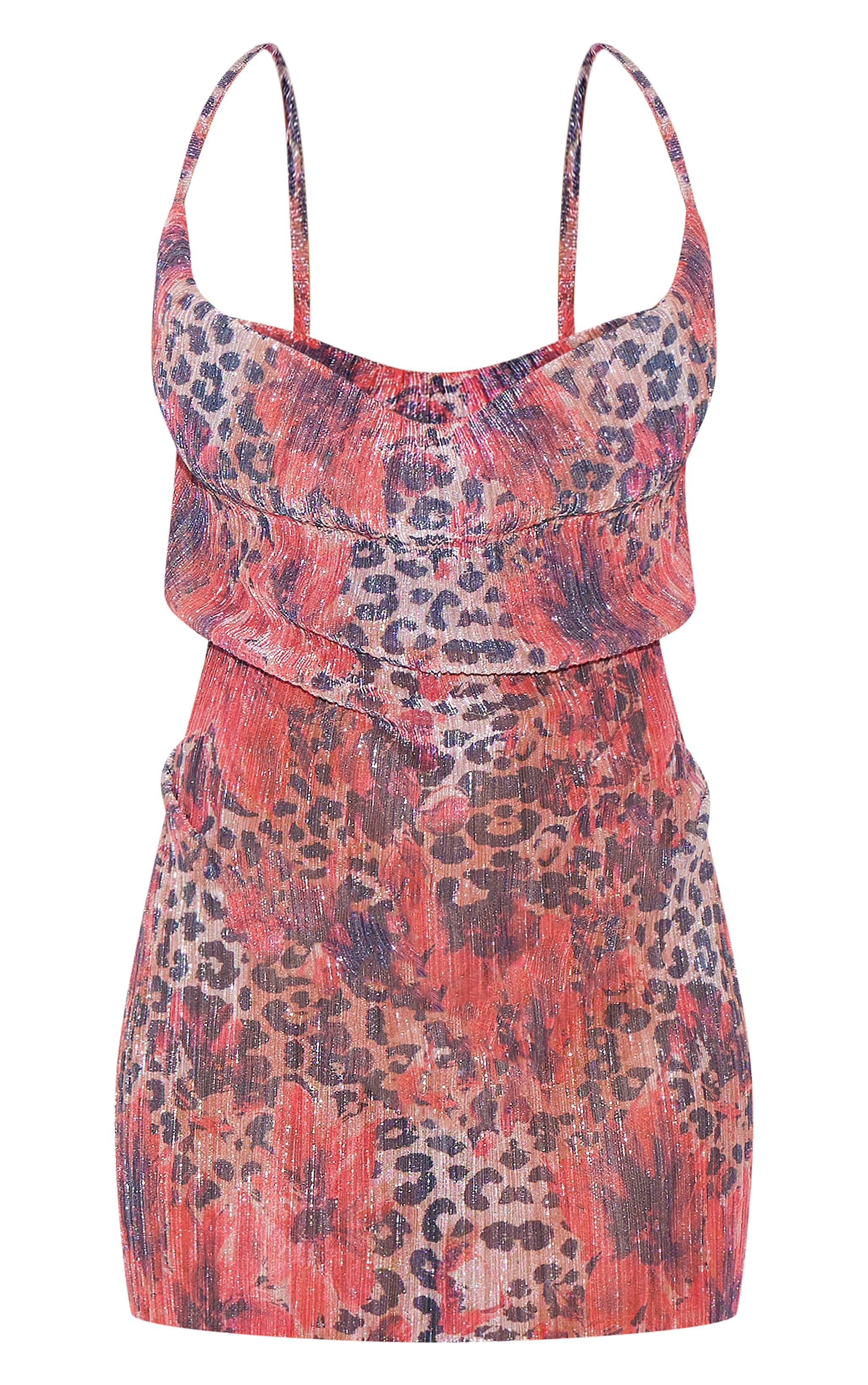 Pink Floral Leopard Print Cowl Neck Shift Dress Product Image