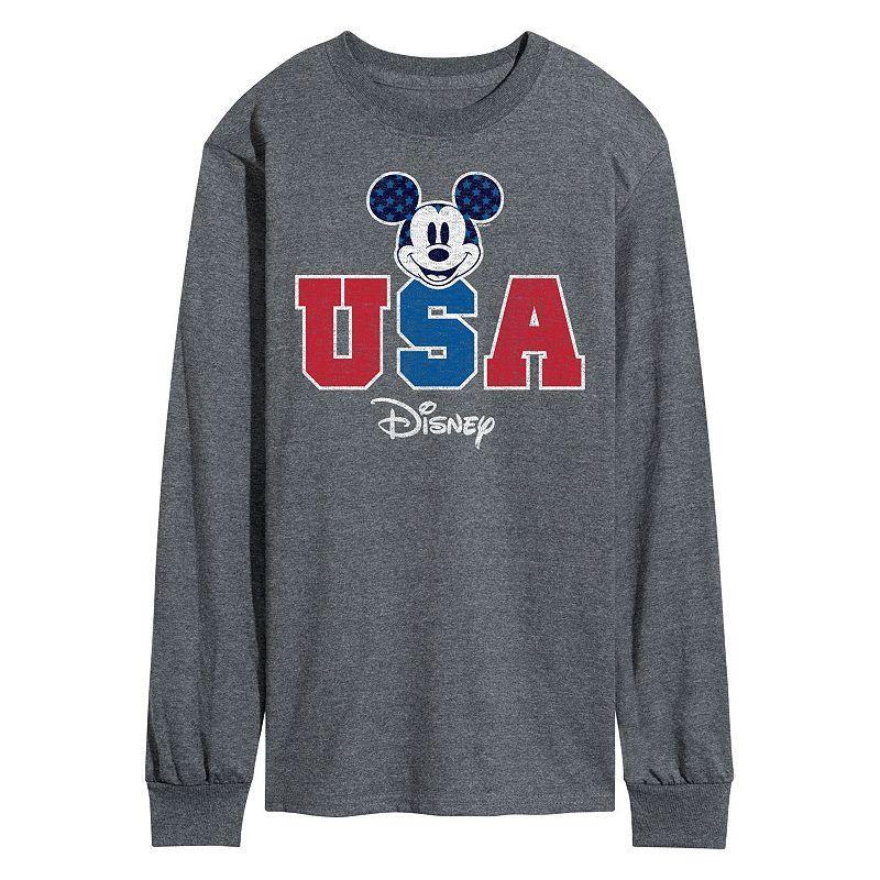 Disneys Mickey Mouse Mens USA Long Sleeve Graphic Tee Dark Grey Product Image