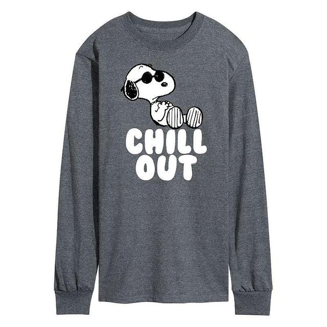 Mens Peanuts Chill Out Long Sleeve Graphic Tee Grey Product Image