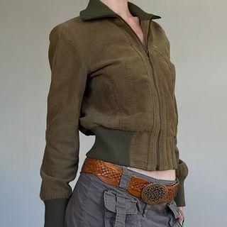 Two-Tone Crop Corduroy Zip Jacket Product Image