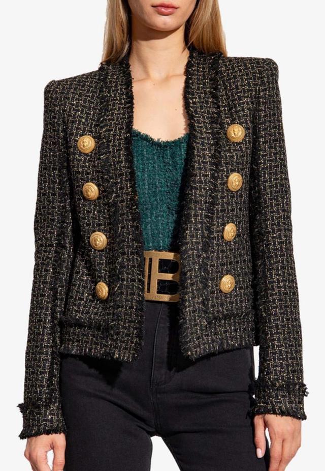 Double-breasted Tweed Jacket In Black Product Image