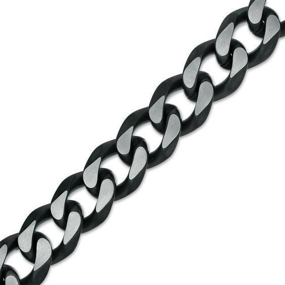 Men's 11.0mm Curb Chain Bracelet in Stainless Steel and Black IP - 9.0" Product Image