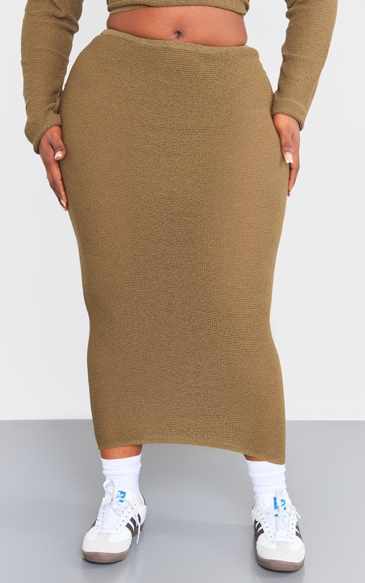 Plus Khaki Knitted Maxi Skirt Product Image