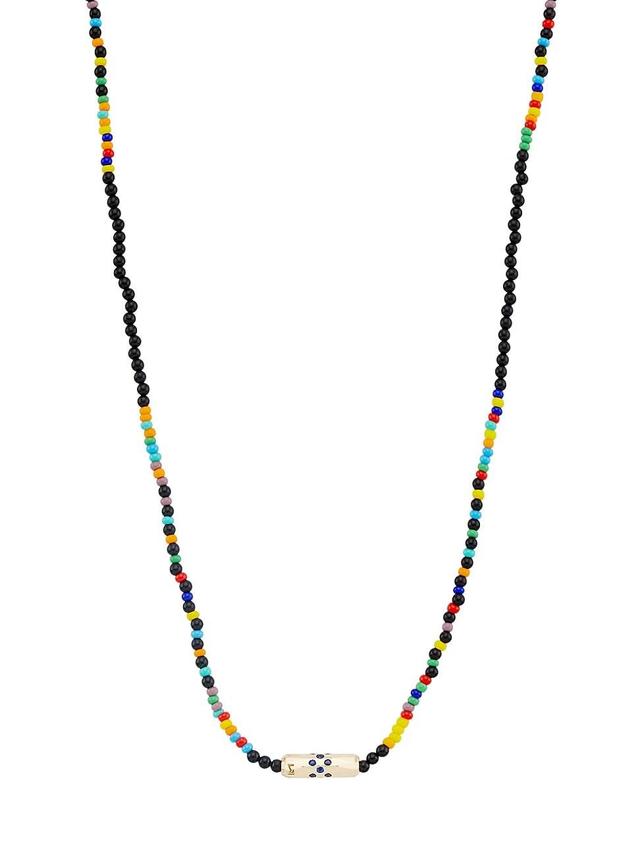 Mens Blue Sapphire & 14K Yellow Gold Beaded Necklace Product Image