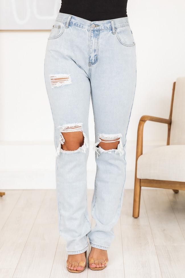 Jacey Light Wash Distressed Straight Leg Jeans FINAL SALE Product Image