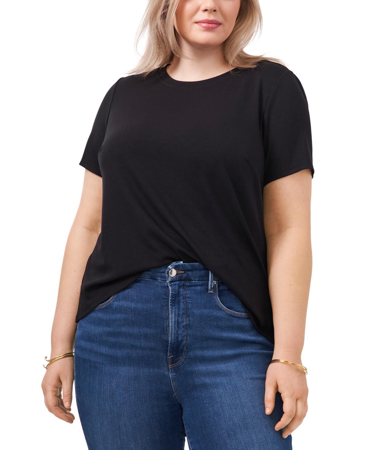 Vince Camuto Plus Size Short Sleeve Crew Neck Solid Knit Tee Shirt Product Image