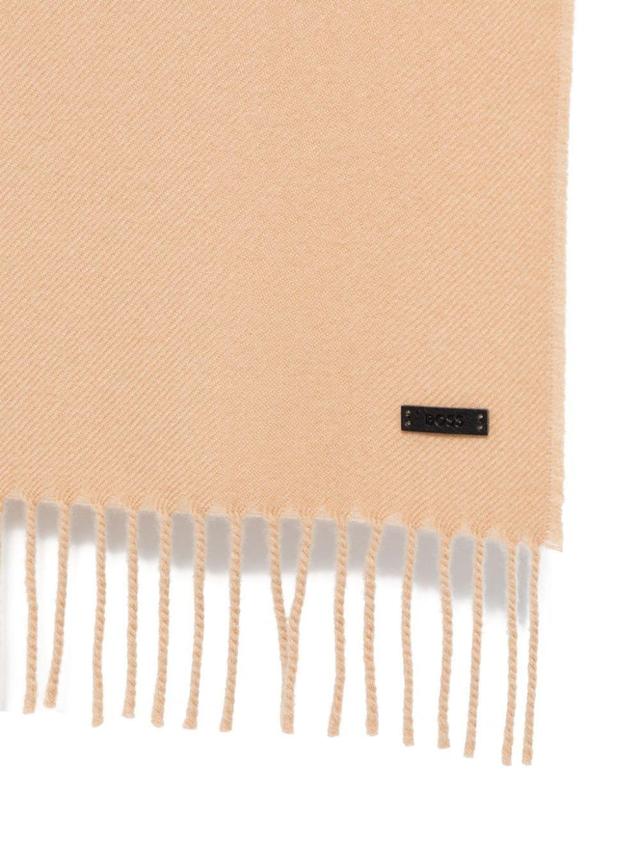 Logo-patch Fringed Scarf In Neutrals Product Image