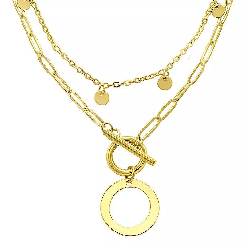 Adornia 14k Gold Plated Layered Initial Toggle Necklace, Womens Yellow Product Image