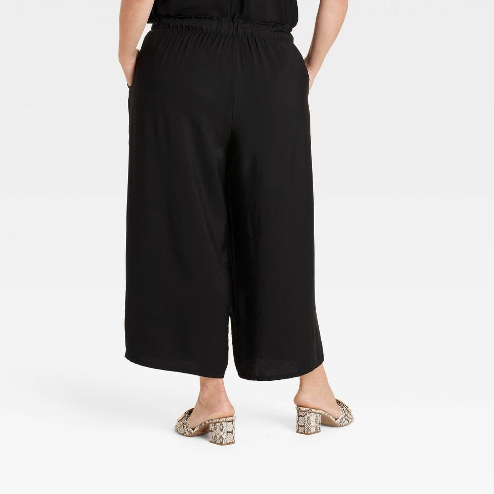 Womens High-Rise Wide Leg Cropped Pull-On Pants - Ava & Viv Black 2X Product Image