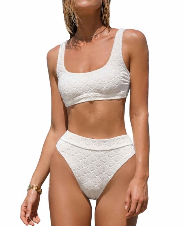 Cupshe Womens White Square Neck Bikini Top & High-Rise Bottoms Set Product Image