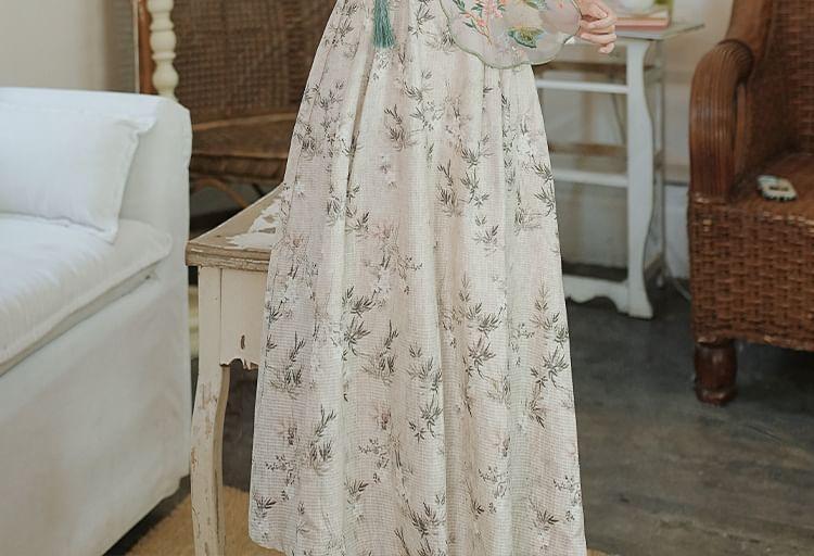 Mock Two-Piece Long-Sleeve Floral Print Midi A-Line Dress Product Image