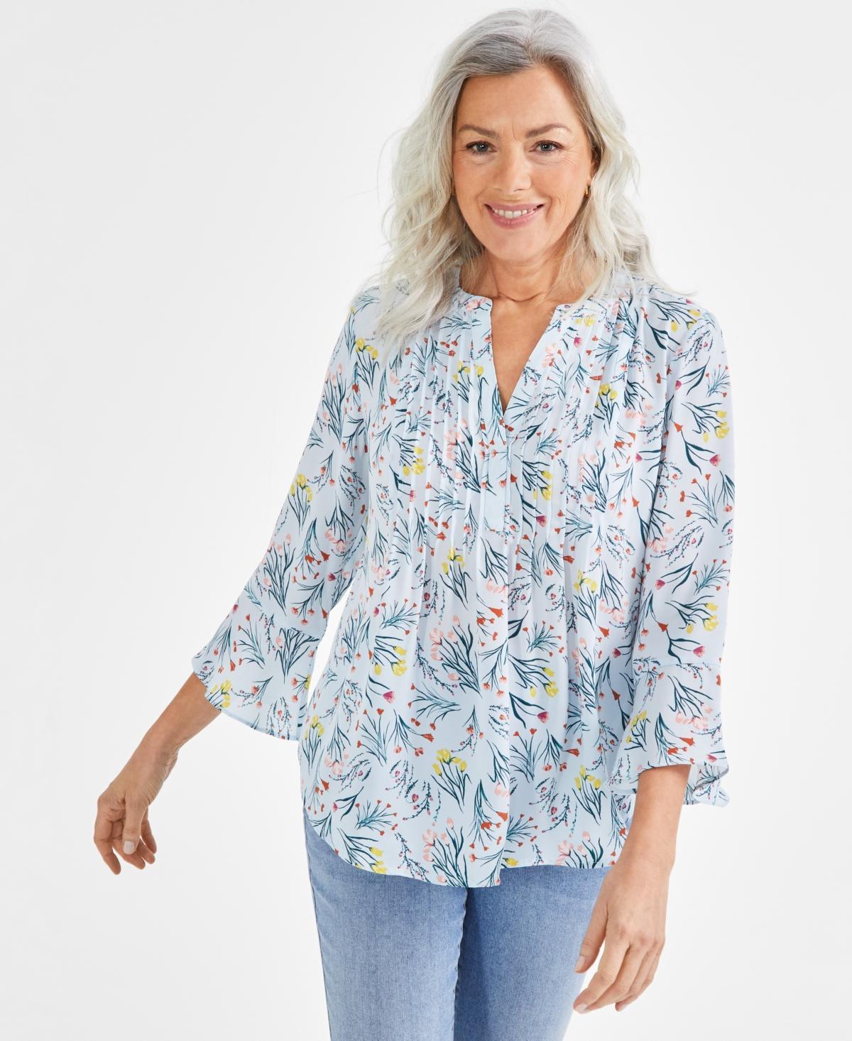 Style & Co Womens Printed Pintuck Ruffle Sleeve Top, Created for Macys Product Image