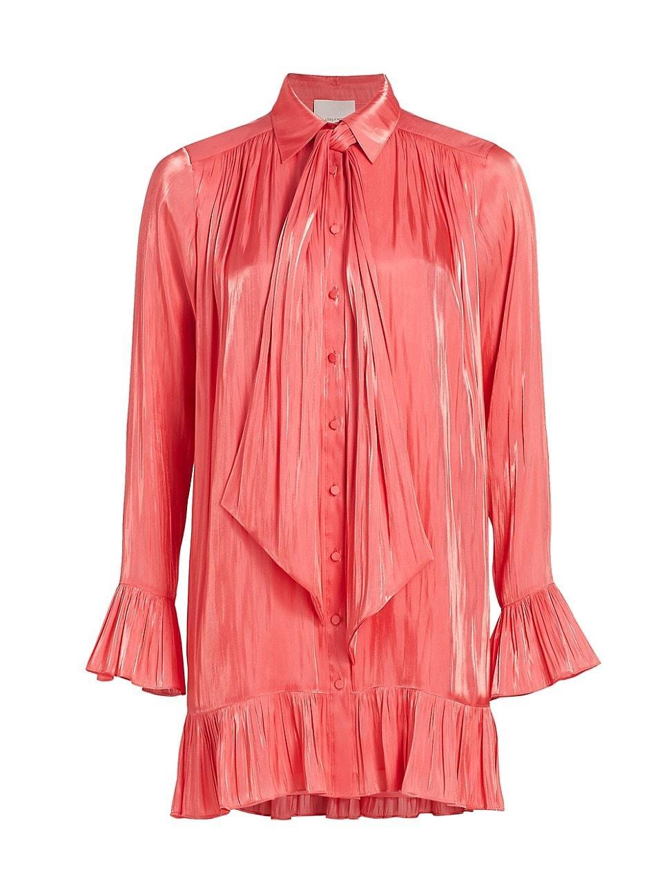 Iva Ruffled Neck-Tie Mini Shirt Dress Product Image