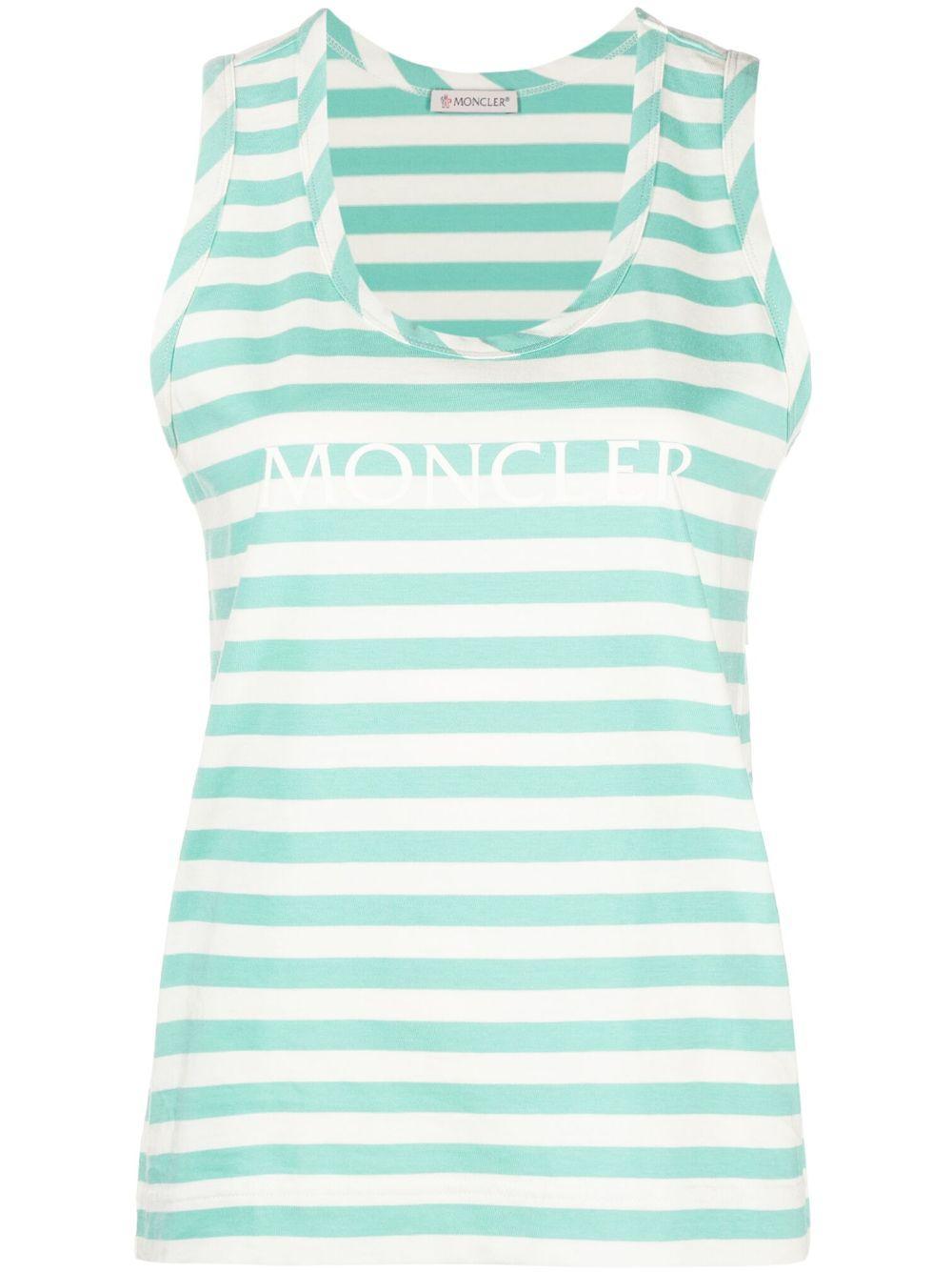 MONCLER Mint Green Striped Tank Top With Logo In Green Multi Product Image