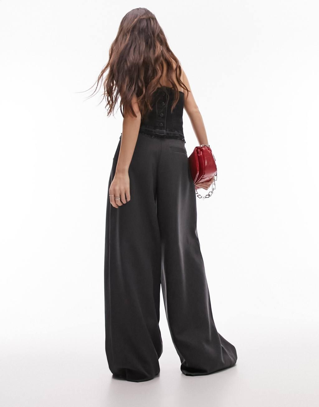 Topshop high waist flood length pants in black Product Image