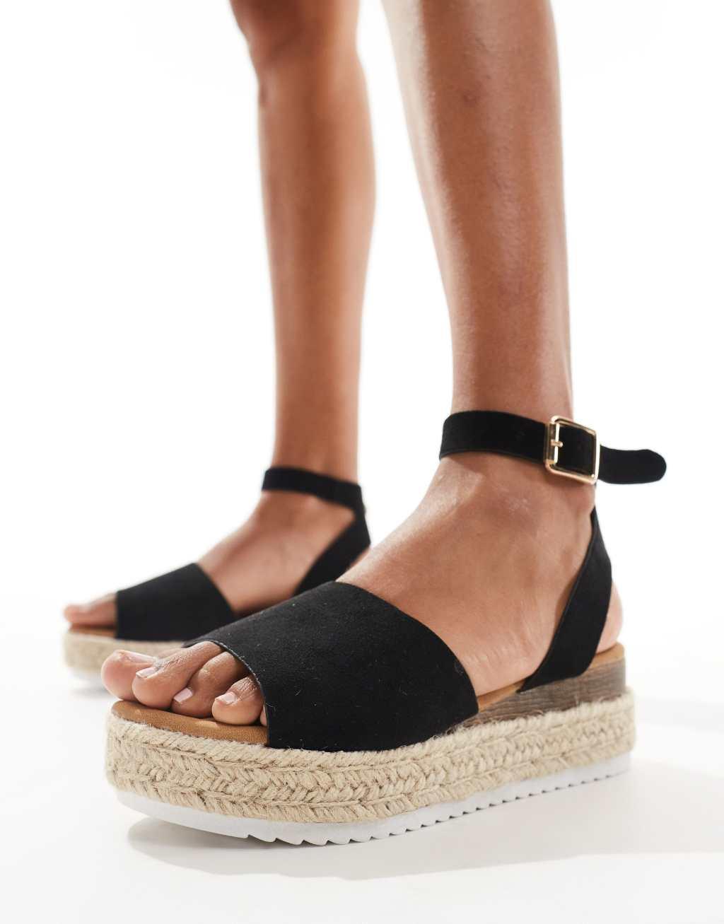 Truffle Collection flatform espadrilles in black Product Image