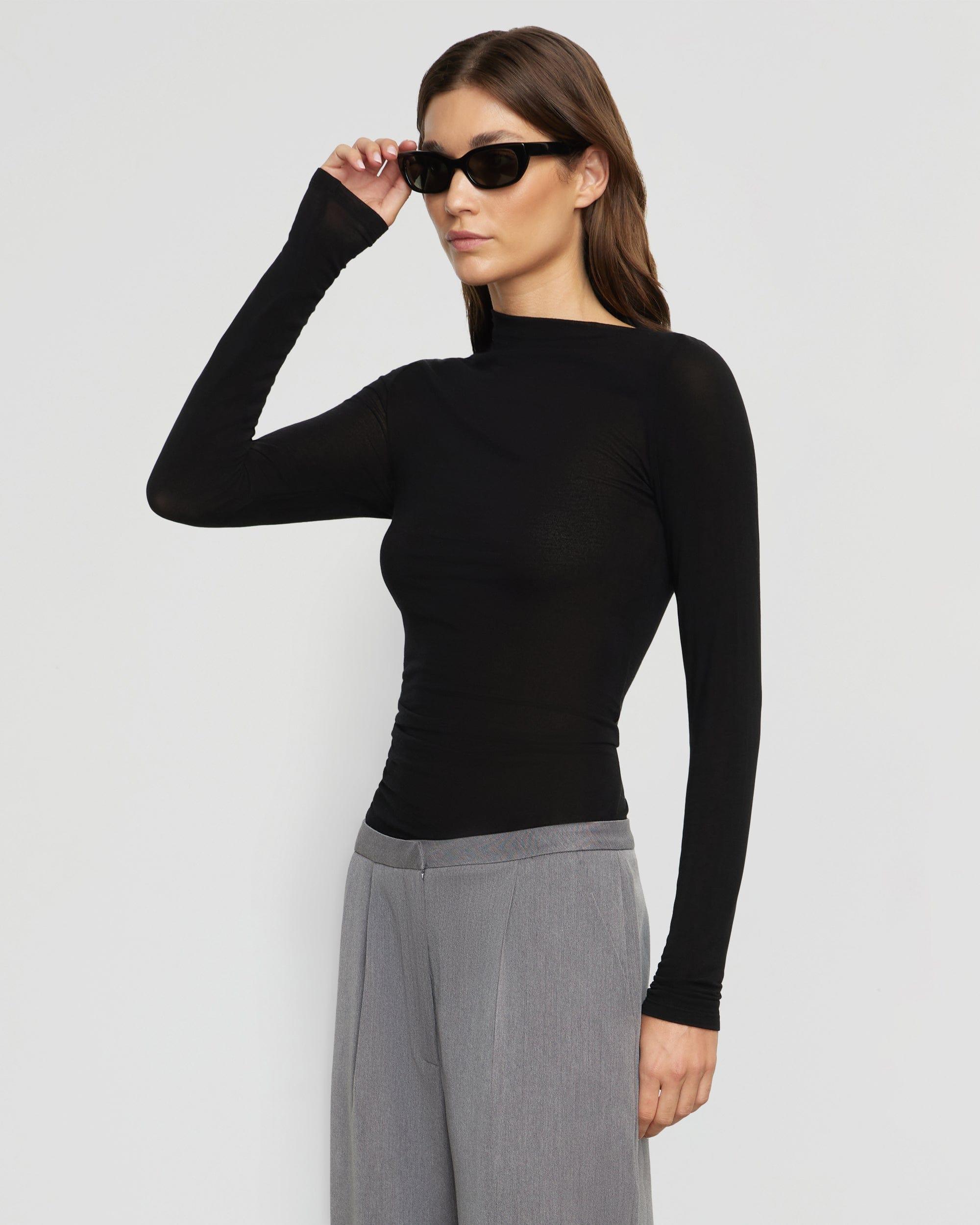 Vittoria Asymmetric-Neck Semi-Sheer Ruched Tee Product Image