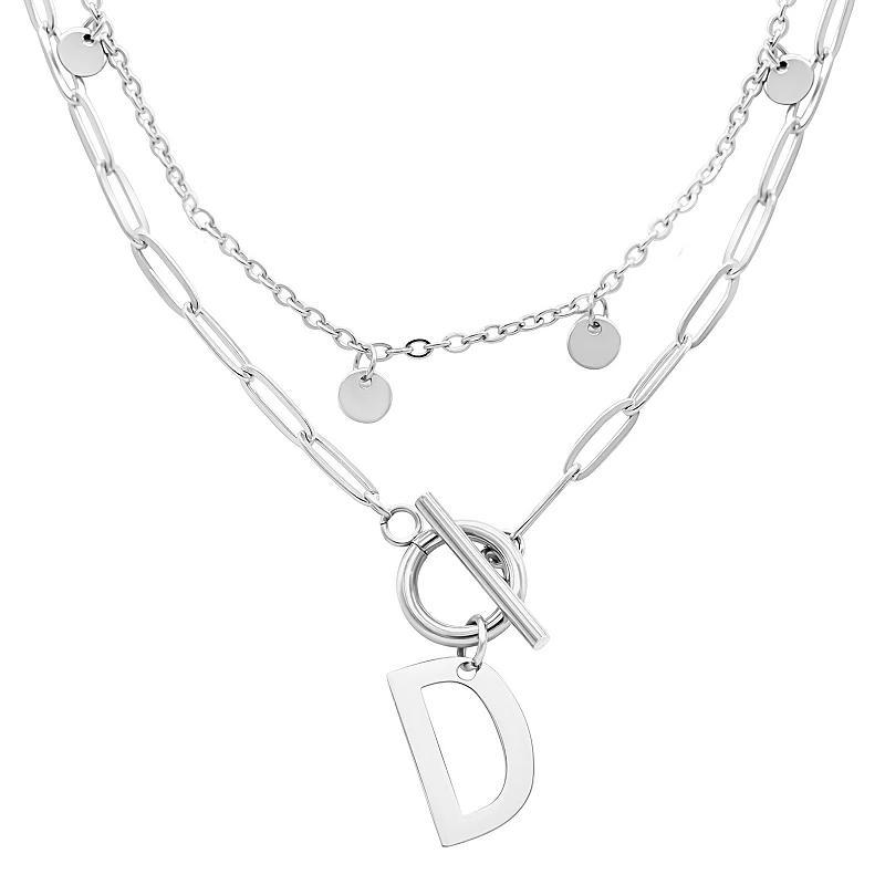 Adornia Silver Tone Confetti & Paperclip Layered Initial Toggle Necklace, Womens Silver Tone D Product Image