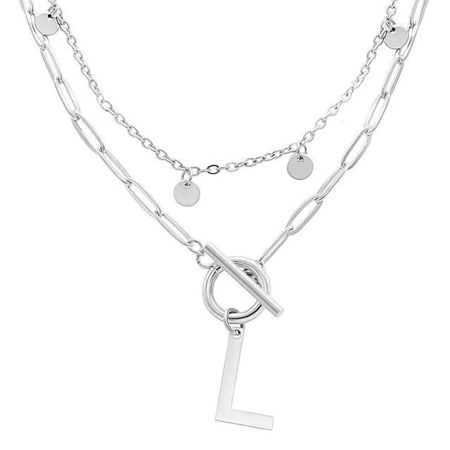 Adornia Silver Tone Confetti & Paperclip Layered Initial Toggle Necklace, Womens Silver Tone L Product Image