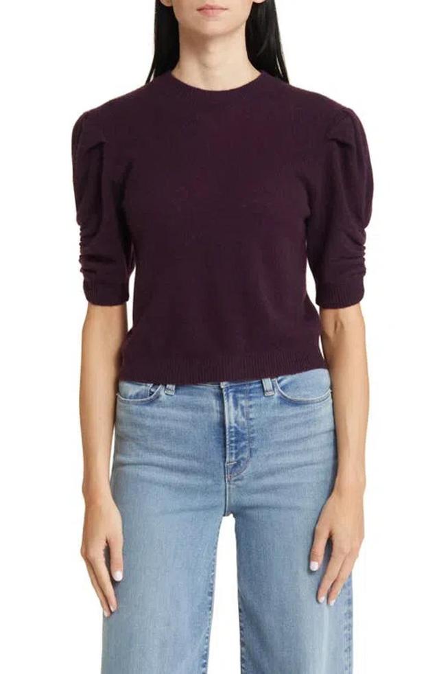 Ruched Sleeve Recycled Cashmere Blend Sweater In Plum Product Image