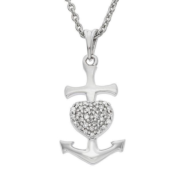 Jewelexcess 1/10 Carat T.W. Diamond Sterling Silver Heart Anchor Pendant Necklace, Womens White Product Image