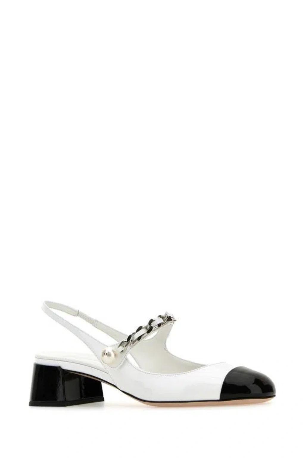 MIU MIU Chain Block Heel Mary Jane Pump In White Product Image