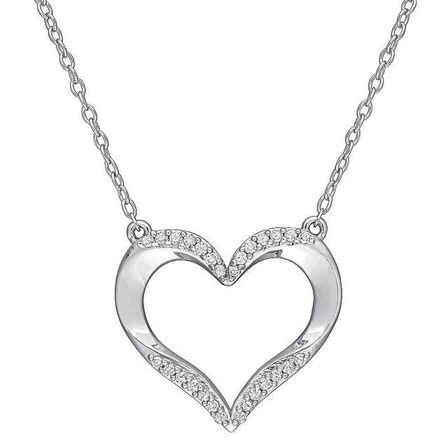 Stella Grace Sterling Silver 1/8 Carat T.W. Diamond Open Heart Pendant Necklace, Womens White Product Image