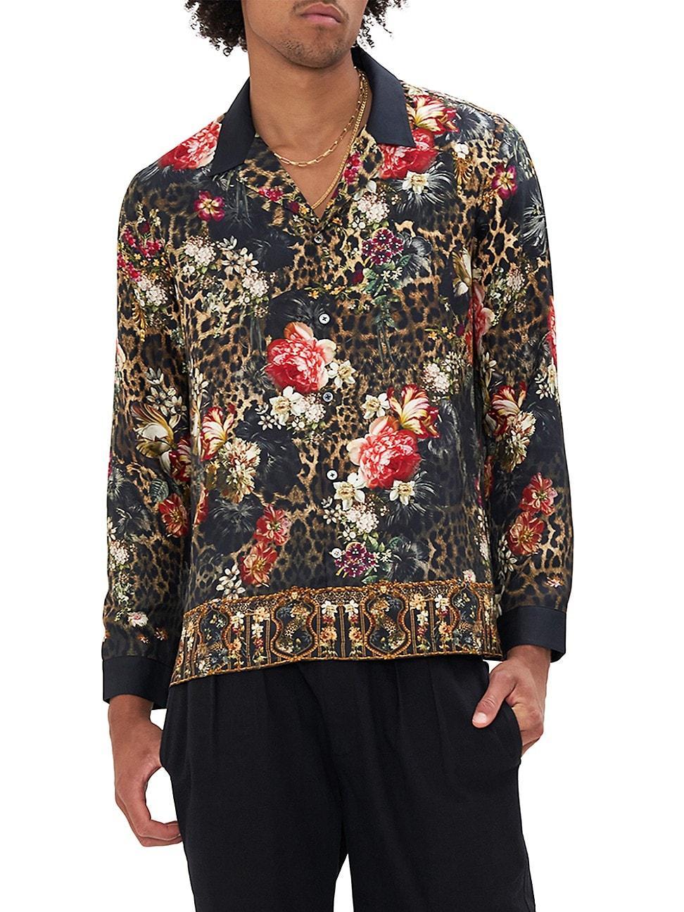 Mens Printed Silk Long-Sleeve Camp Shirt Product Image