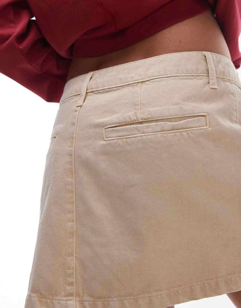 Topshop canvas pelmet micro skirt in tan Product Image