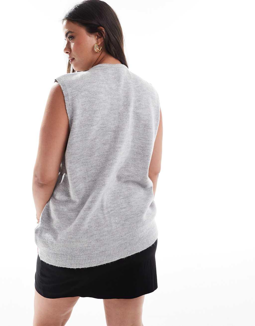 Vero Moda Curve button through sleeveless vest in light gray melange Product Image