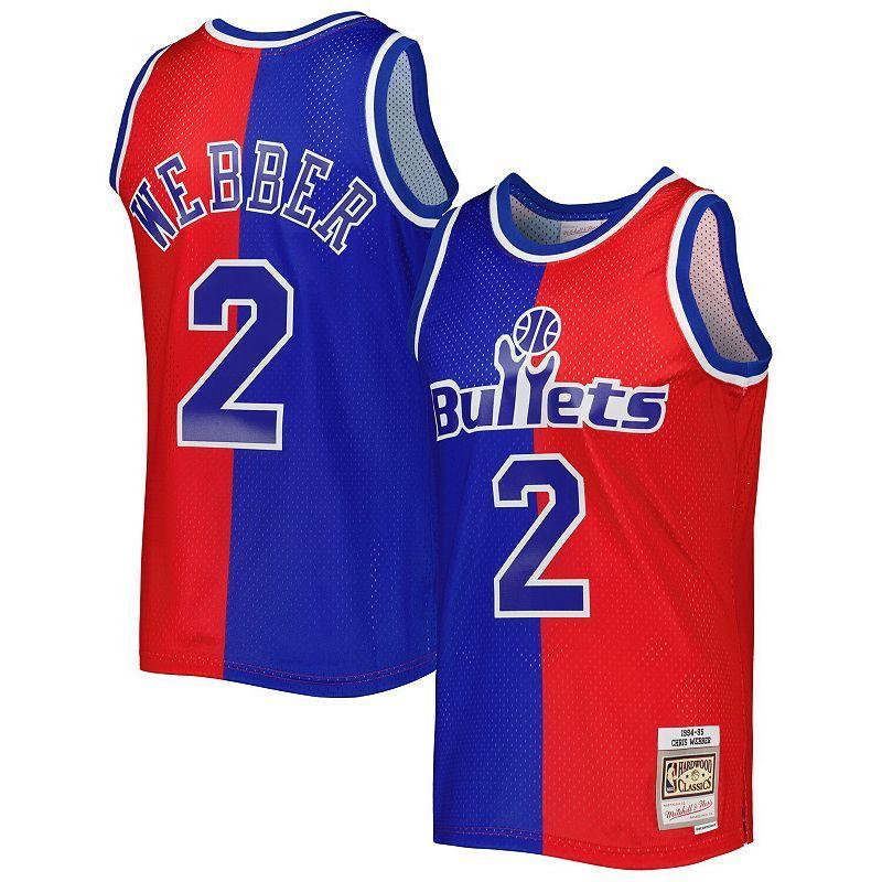 Mens Mitchell & Ness Chris Webber Blue, Red Washington Bullets Hardwood Classics 1994-95 Split Swingman Jersey - Blue, Red Product Image